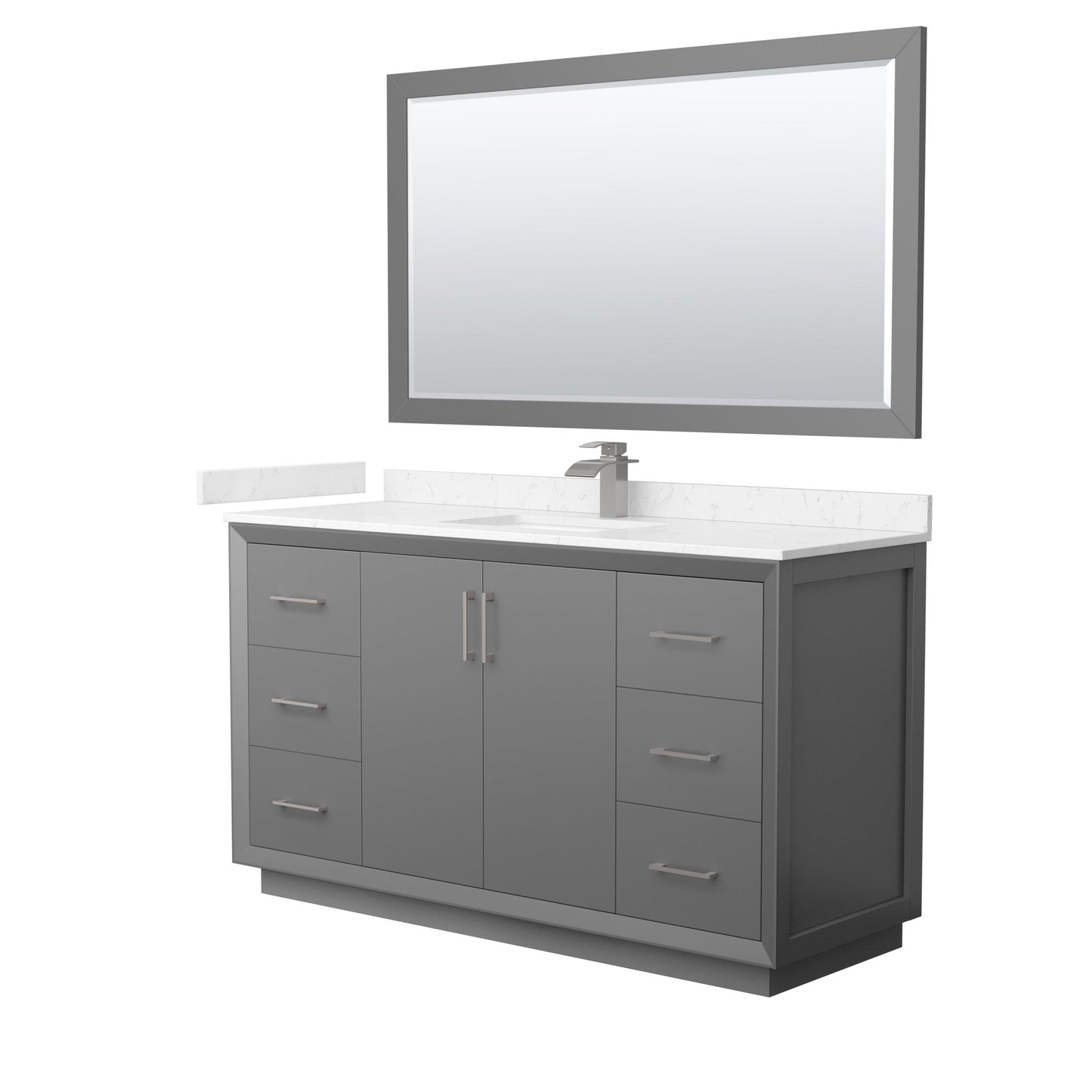 Wyndham Collection Strada 60" Single Bathroom Vanity in Dark Gray, Carrara Cultured Marble Countertop, Undermount Square Sink, Brushed Nickel Trim, 58" Mirror