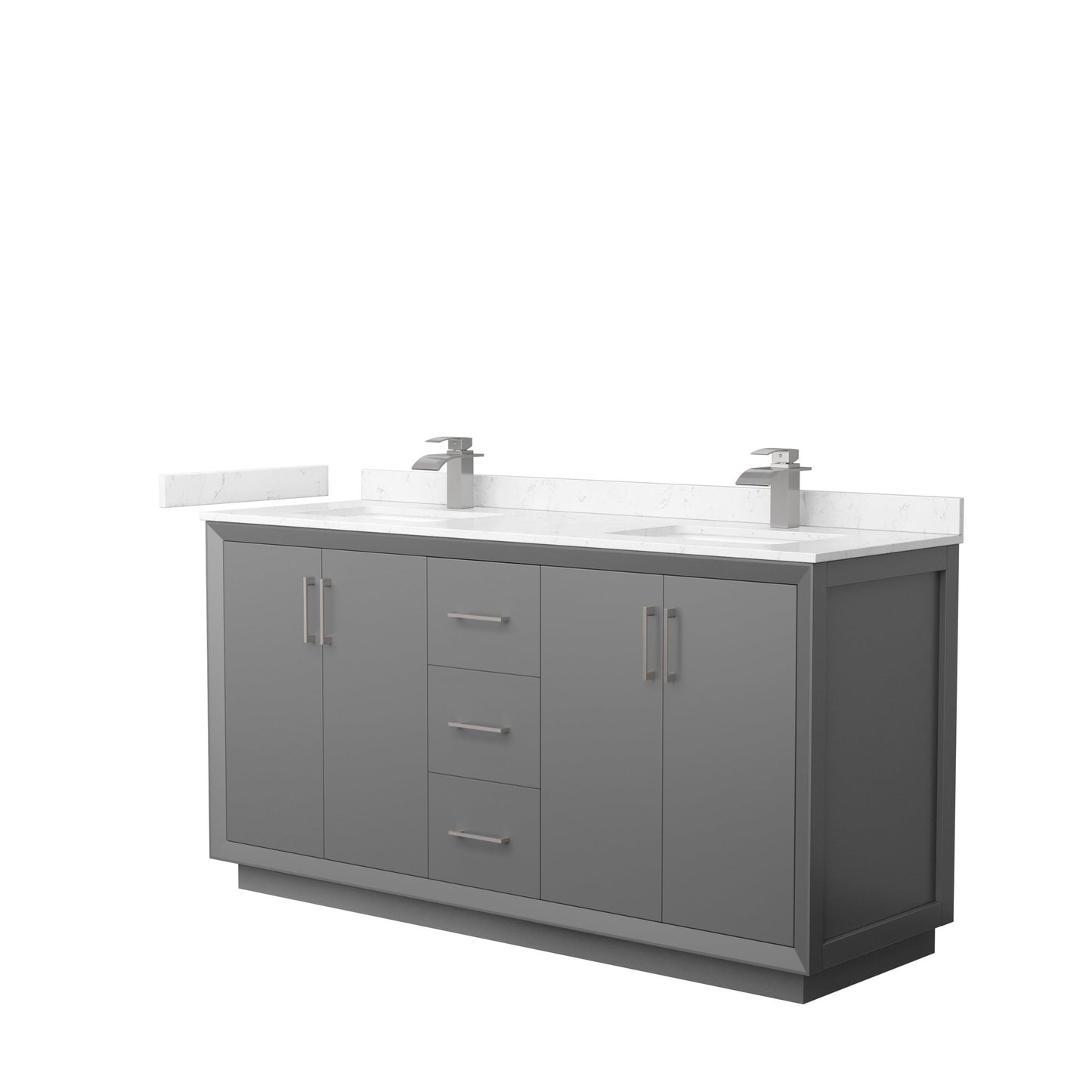 Wyndham Collection Strada 66" Double Bathroom Vanity in Dark Gray, Carrara Cultured Marble Countertop, Undermount Square Sink, Brushed Nickel Trim