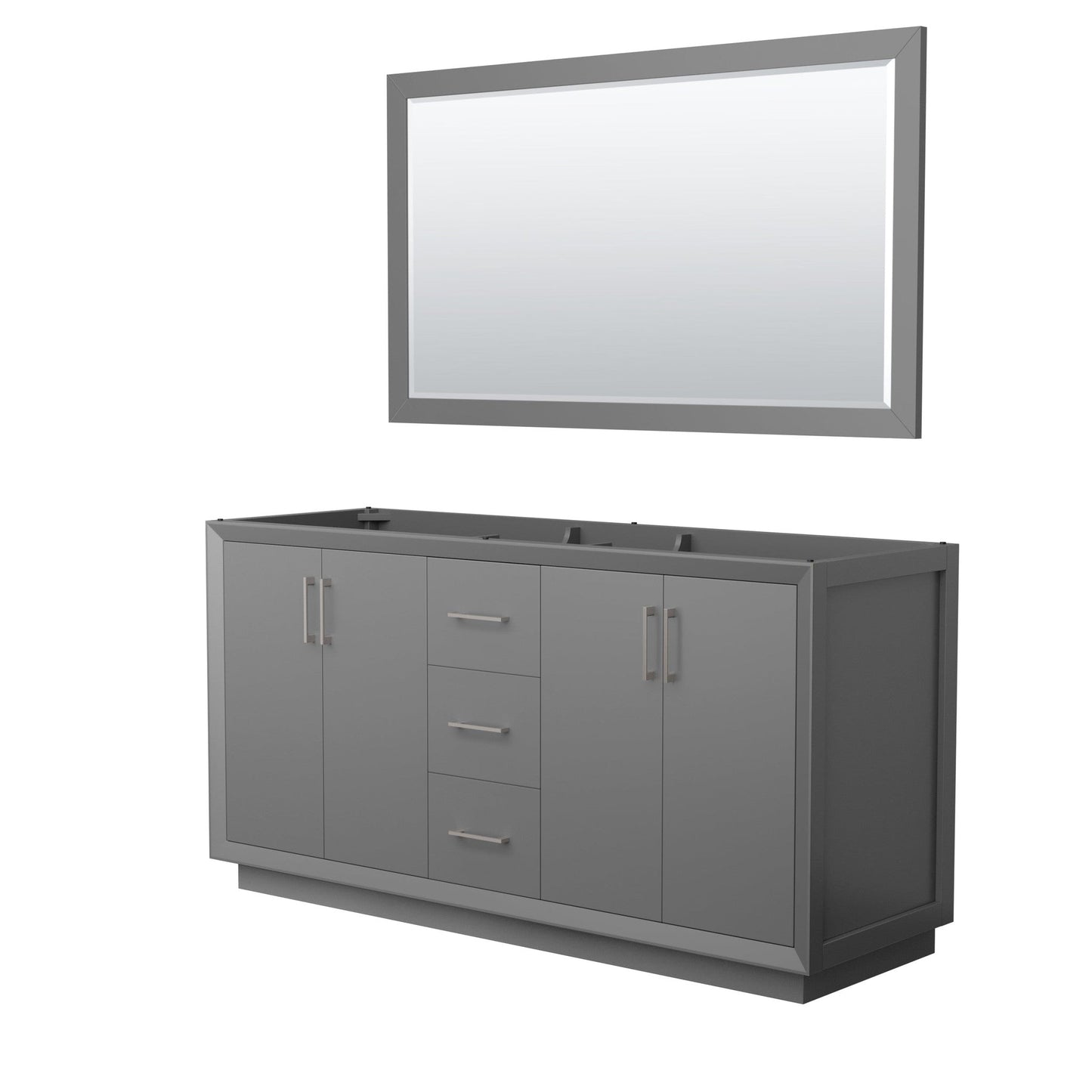 Wyndham Collection Strada 66" Double Bathroom Vanity in Dark Gray, No Countertop, No Sink, Brushed Nickel Trim, 58" Mirror