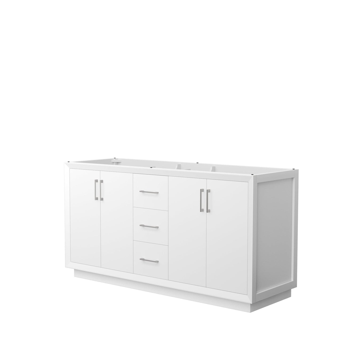Wyndham Collection Strada 66" Double Bathroom Vanity in White, No Countertop, No Sink, Brushed Nickel Trim