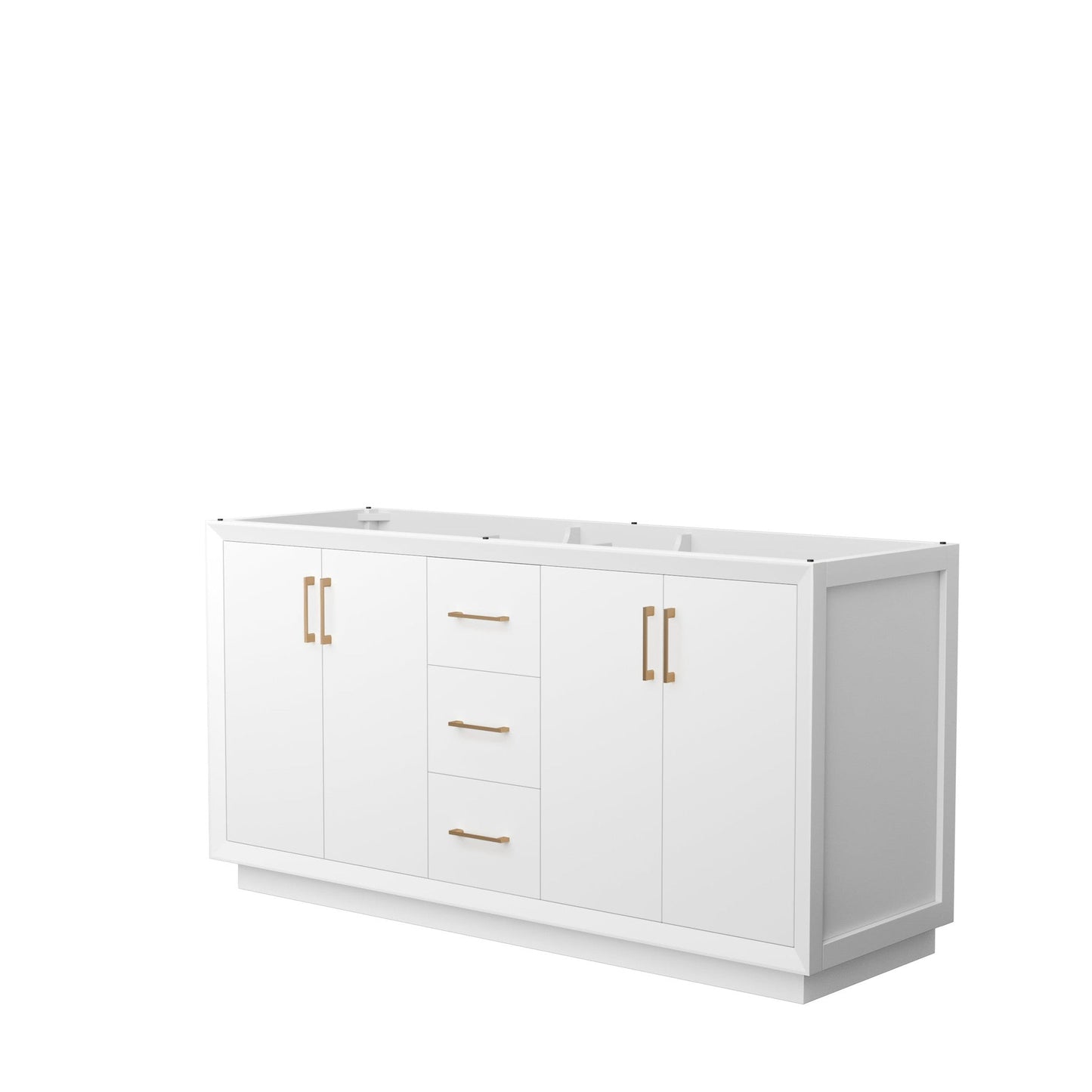 Wyndham Collection Strada 66" Double Bathroom Vanity in White, No Countertop, No Sink, Satin Bronze Trim