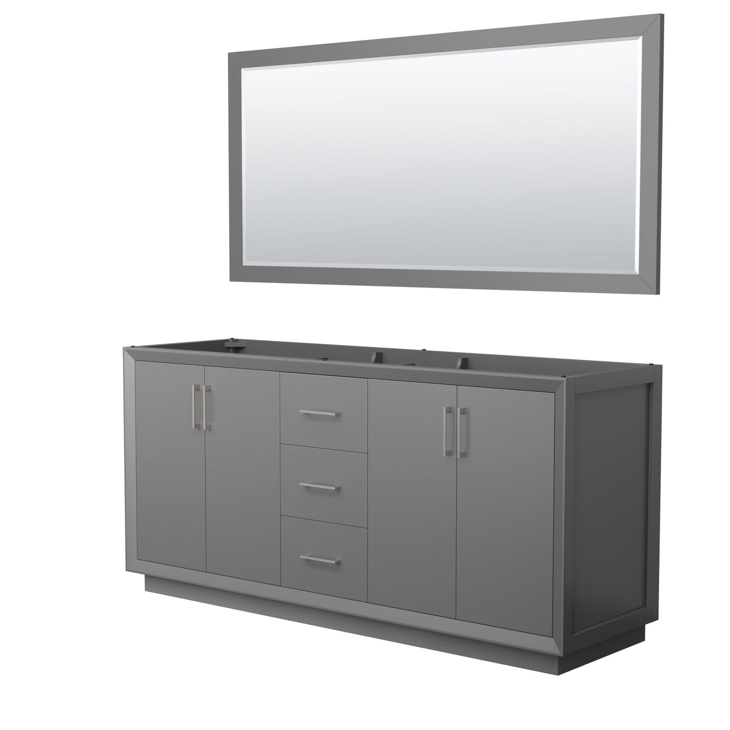 Wyndham Collection Strada 72" Double Bathroom Vanity in Dark Gray, No Countertop, No Sink, Brushed Nickel Trim, 70" Mirror