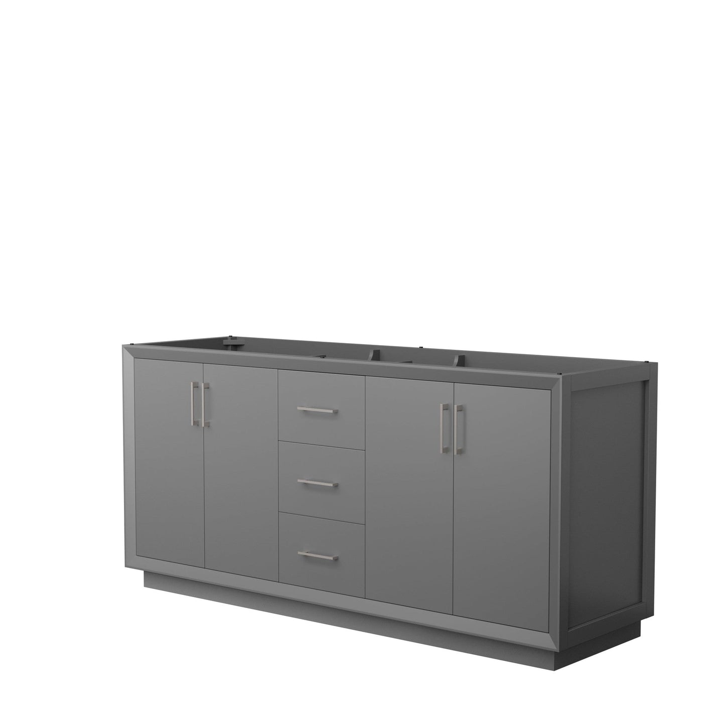 Wyndham Collection Strada 72" Double Bathroom Vanity in Dark Gray, No Countertop, No Sink, Brushed Nickel Trim