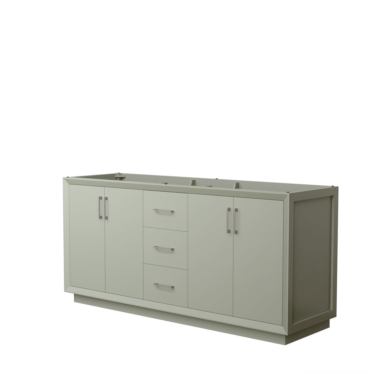 Wyndham Collection Strada 72" Double Bathroom Vanity in Light Green, No Countertop, No Sink, Brushed Nickel Trim