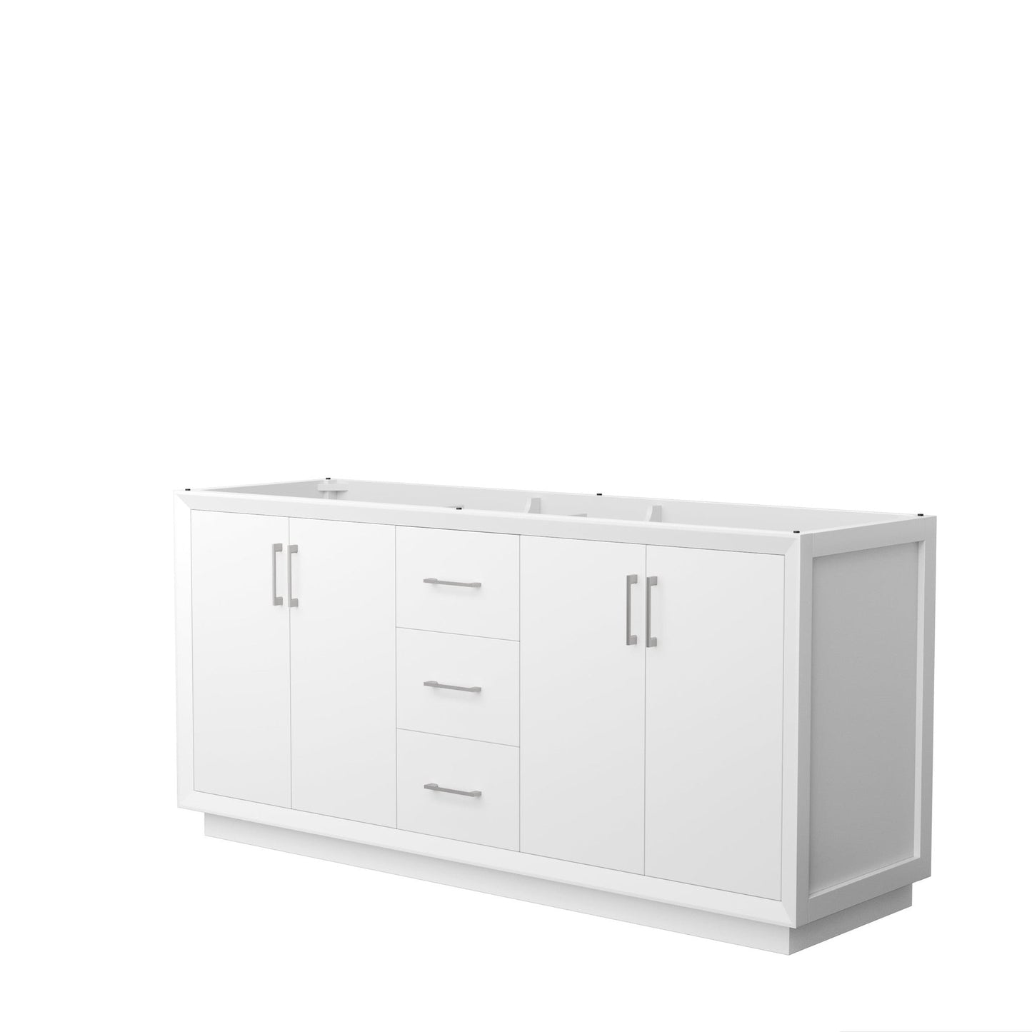 Wyndham Collection Strada 72" Double Bathroom Vanity in White, No Countertop, No Sink, Brushed Nickel Trim