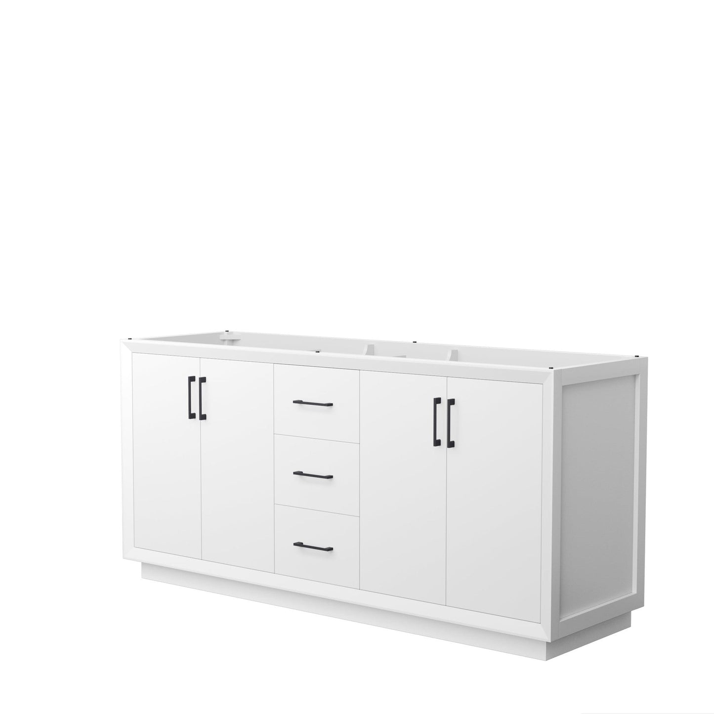 Wyndham Collection Strada 72" Double Bathroom Vanity in White, No Countertop, No Sink, Matte Black Trim