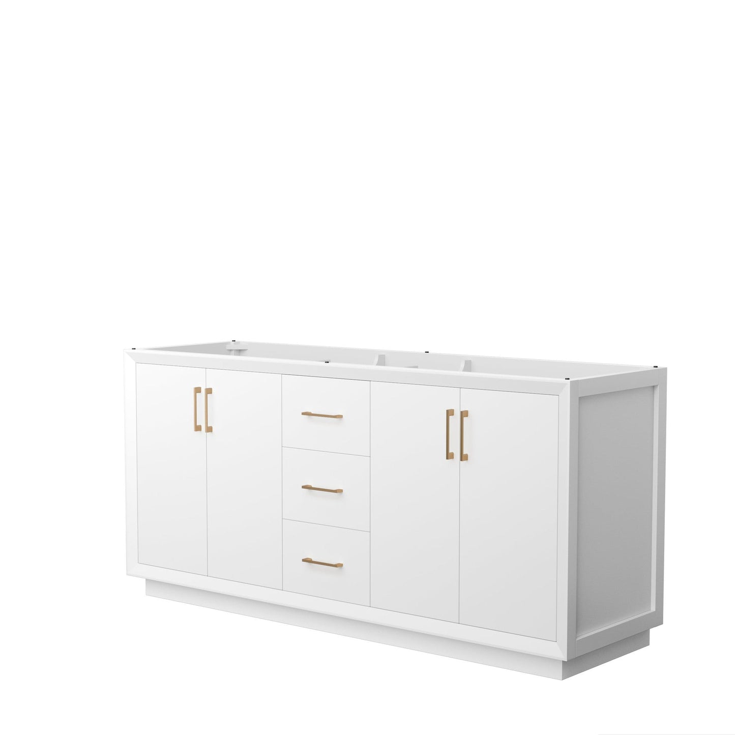 Wyndham Collection Strada 72" Double Bathroom Vanity in White, No Countertop, No Sink, Satin Bronze Trim