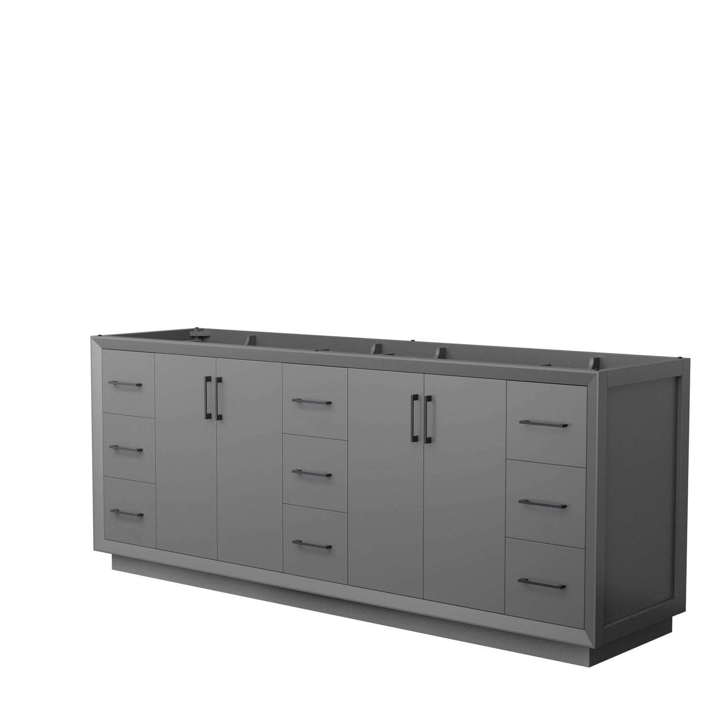 Wyndham Collection Strada 84" Double Bathroom Vanity in Dark Gray, No Countertop, No Sink, Matte Black Trim