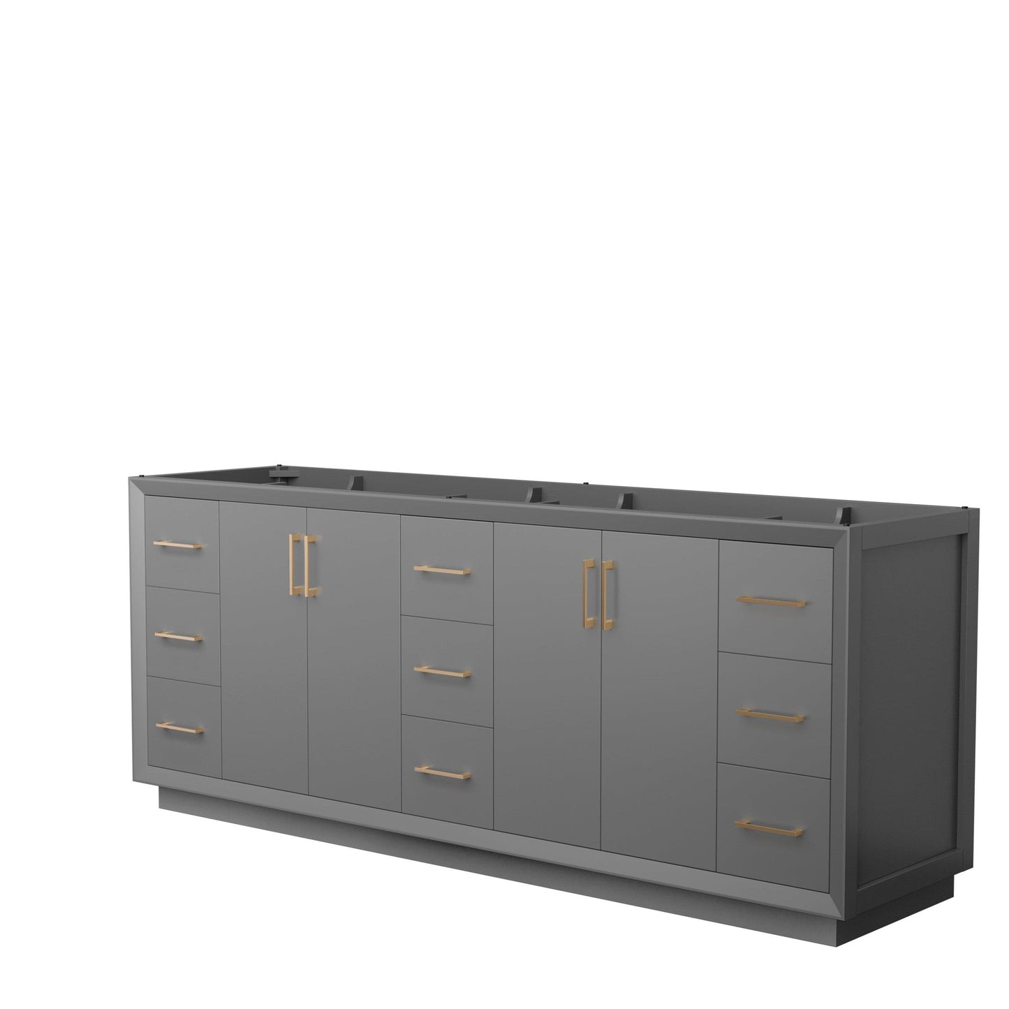 Wyndham Collection Strada 84" Double Bathroom Vanity in Dark Gray, No Countertop, No Sink, Satin Bronze Trim