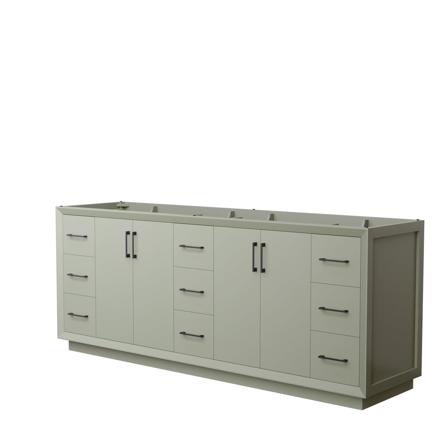 Wyndham Collection Strada 84" Double Bathroom Vanity in Light Green, No Countertop, No Sink, Matte Black Trim