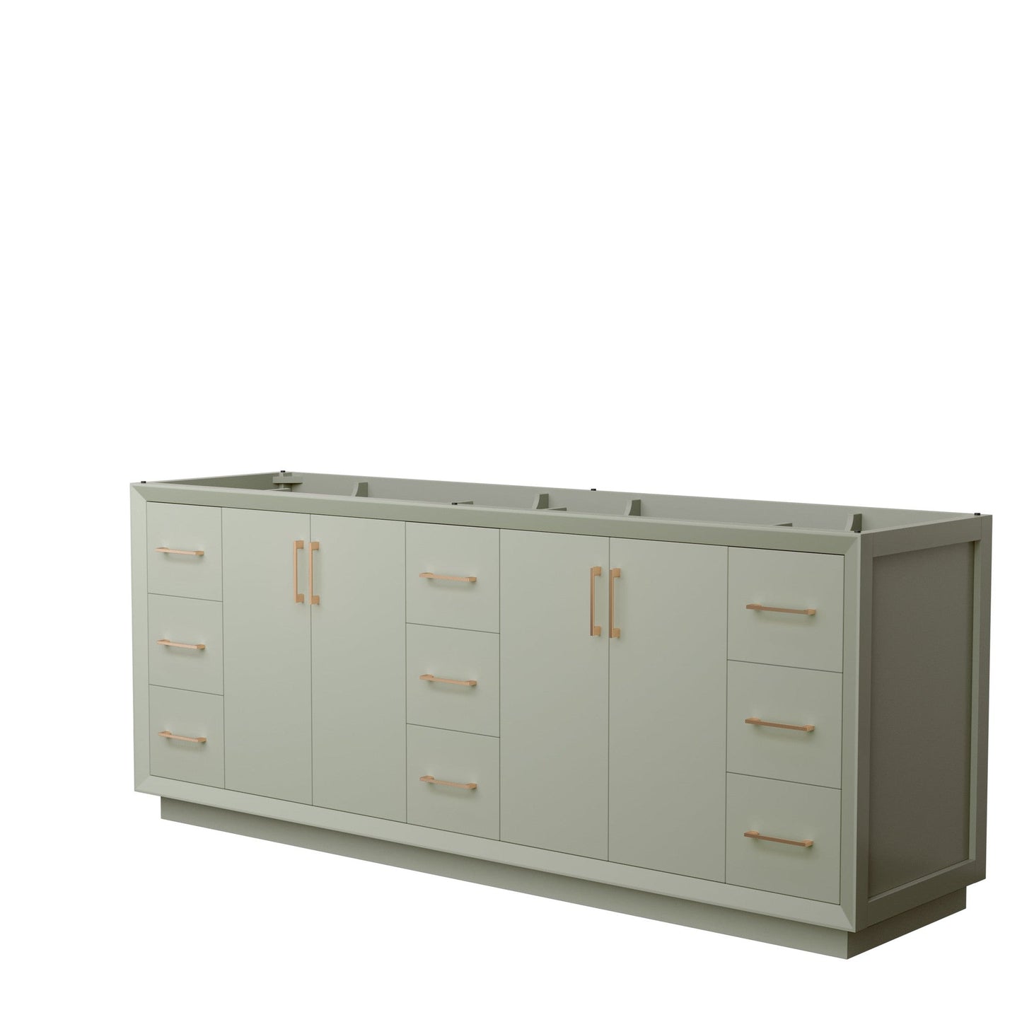 Wyndham Collection Strada 84" Double Bathroom Vanity in Light Green, No Countertop, No Sink, Satin Bronze Trim