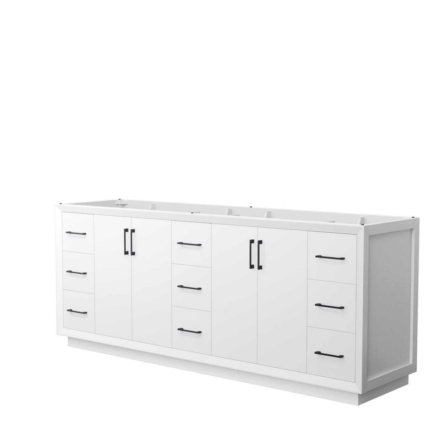 Wyndham Collection Strada 84" Double Bathroom Vanity in White, No Countertop, No Sink, Matte Black Trim