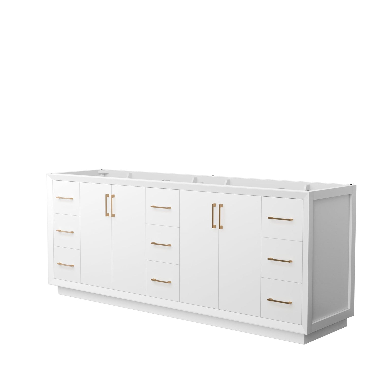 Wyndham Collection Strada 84" Double Bathroom Vanity in White, No Countertop, No Sink, Satin Bronze Trim