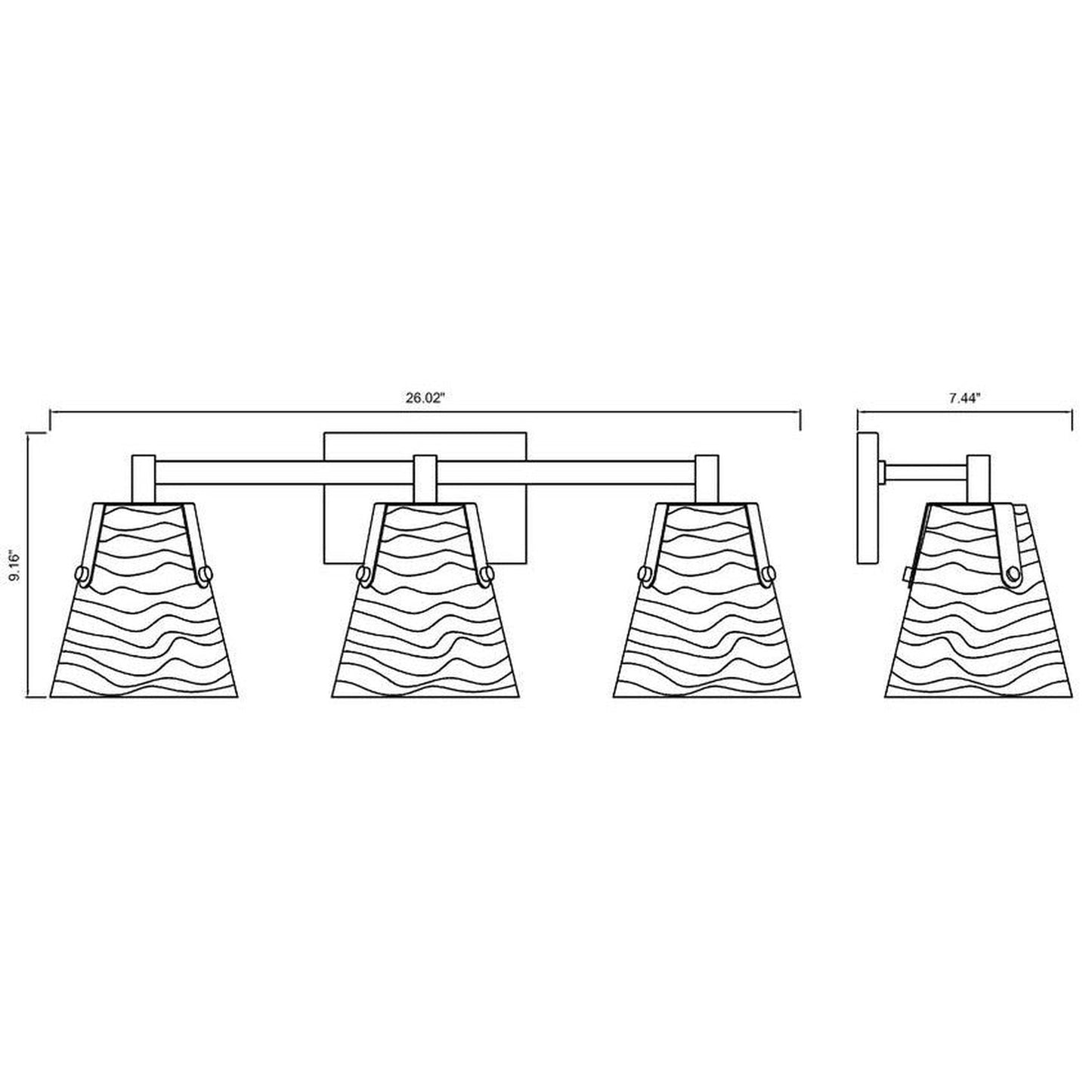Z-Lite Analia 26" 3-Light Matte Black and Clear Ribbed Glass Shade Vanity Light