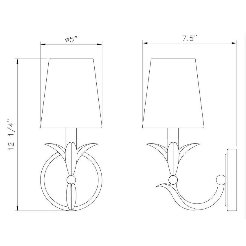 Z-Lite Aslin 5" 1-Light Gold Leaf Steel Fabric White Glass Shade Wall Sconce