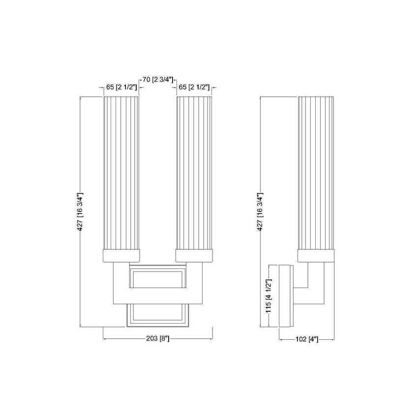 Z-Lite Beau 2-Light Rubbed Brass Steel Frame Clear Ribbed Glass Shade Wall Sconce