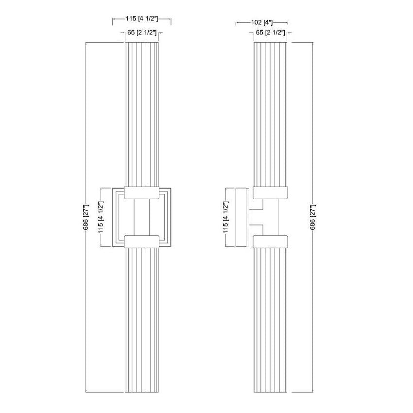 Z-Lite Beau 740-2W-MB 2-Light Matte Black Steel Frame Clear Ribbed Glass Shade Wall Sconce