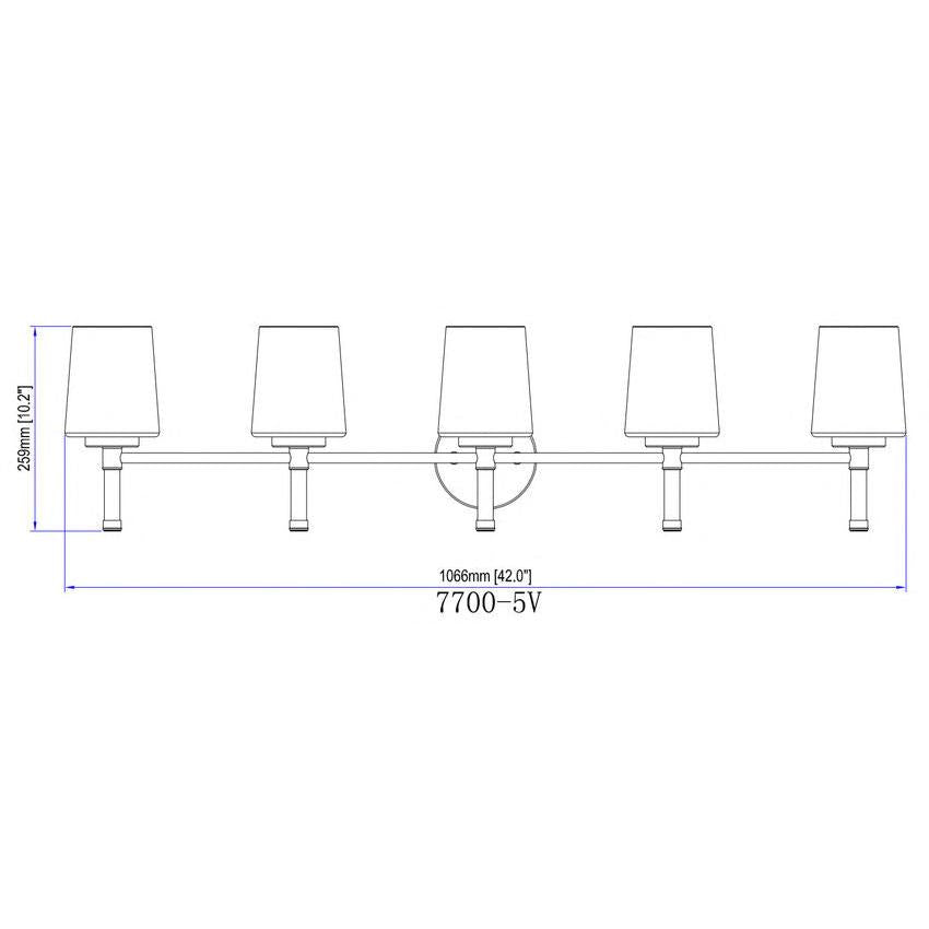 Z-Lite Henri 42" 5-Light Modern Gold Steel Frame White Opal Glass Shade Vanity Lighting