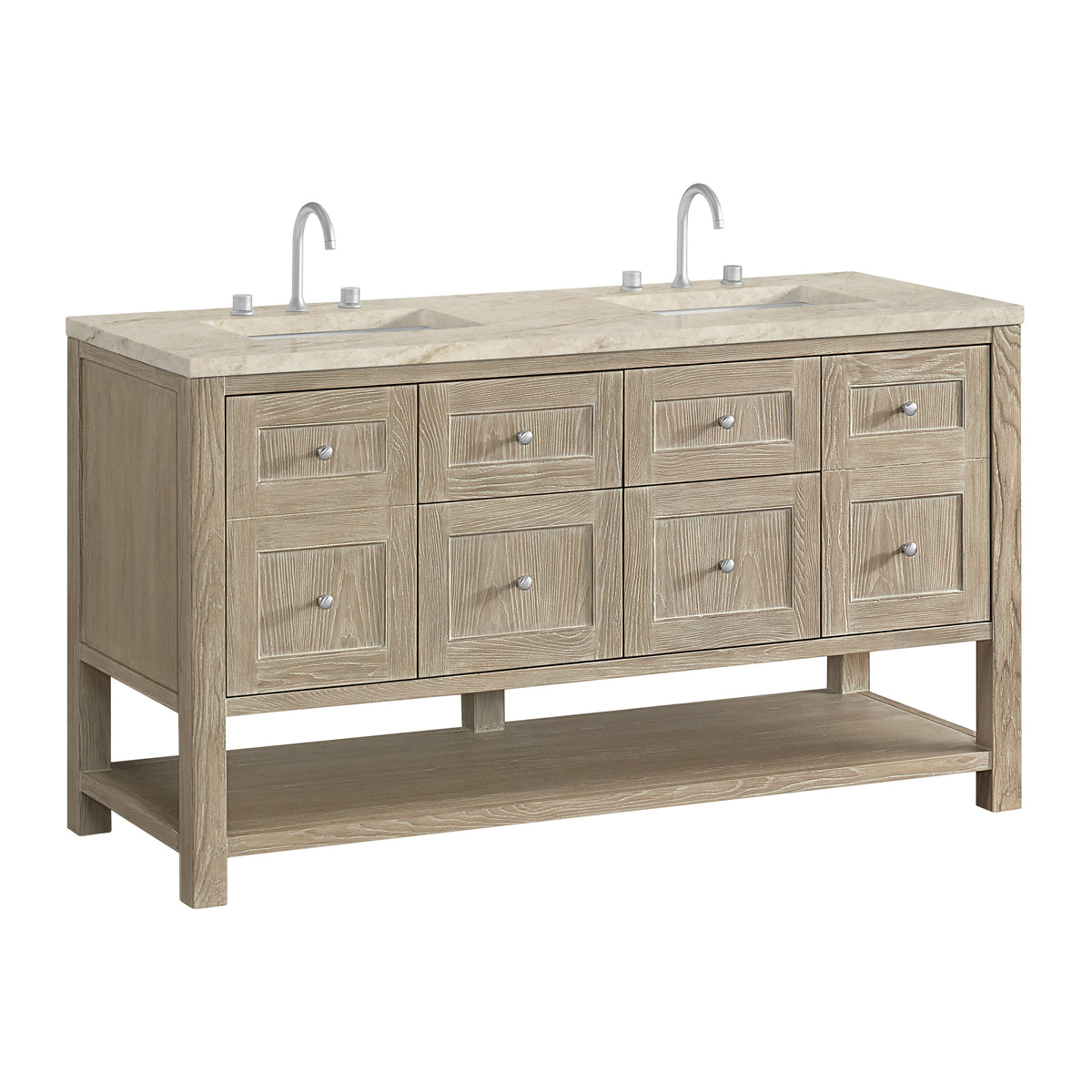 James Martin Vanities Breckenridge 60" Whitewashed Oak Double Vanity With 3cm Tajnar Eclos Top