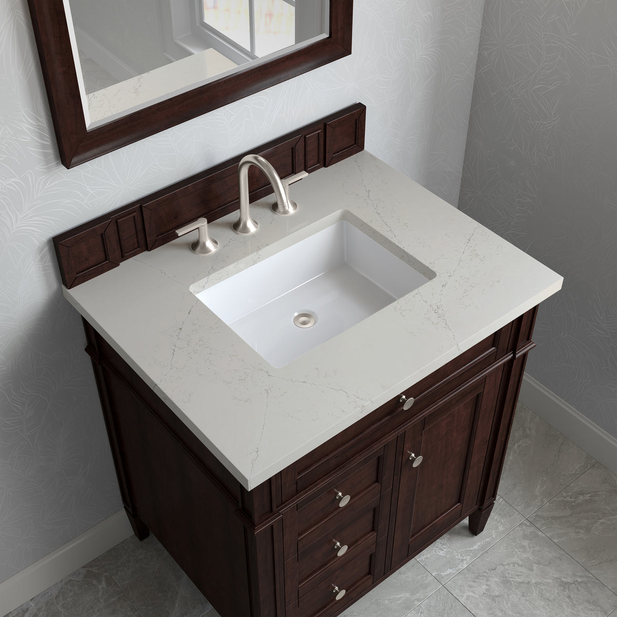 James Martin Vanities Brittany 30" Burnished Mahogany Single Vanity With 3 CM Siberian Silestone Top