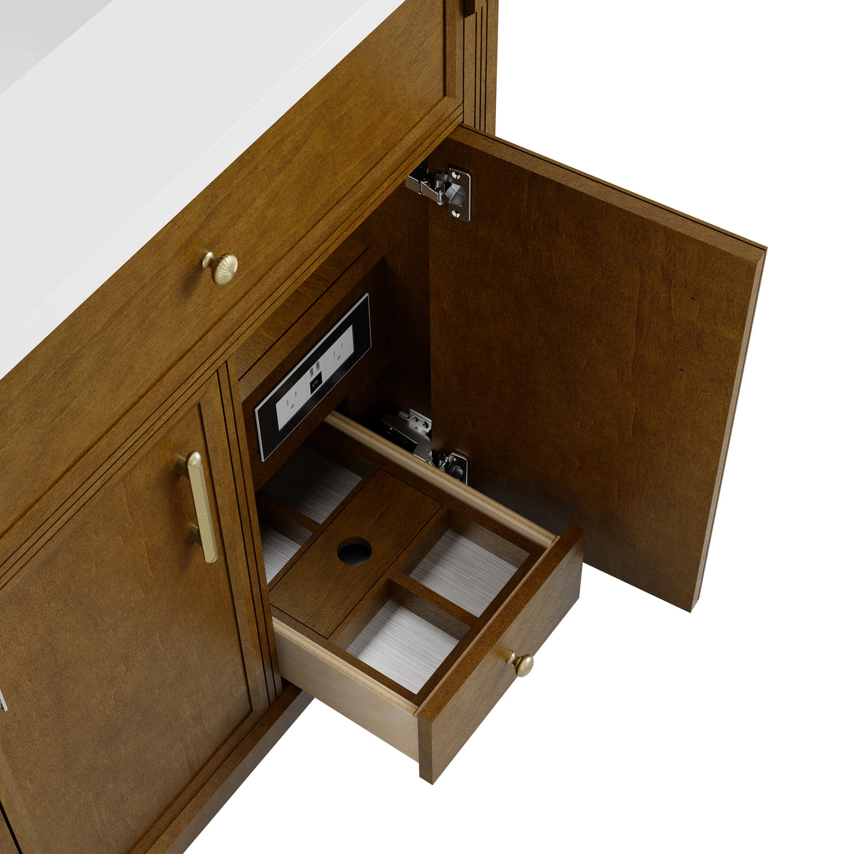 James Martin Vanities Bellshire 84" Honey Oak Dual Vanity Set With 3 cm Phantome Eclos Top and 24" Make-Up Counter