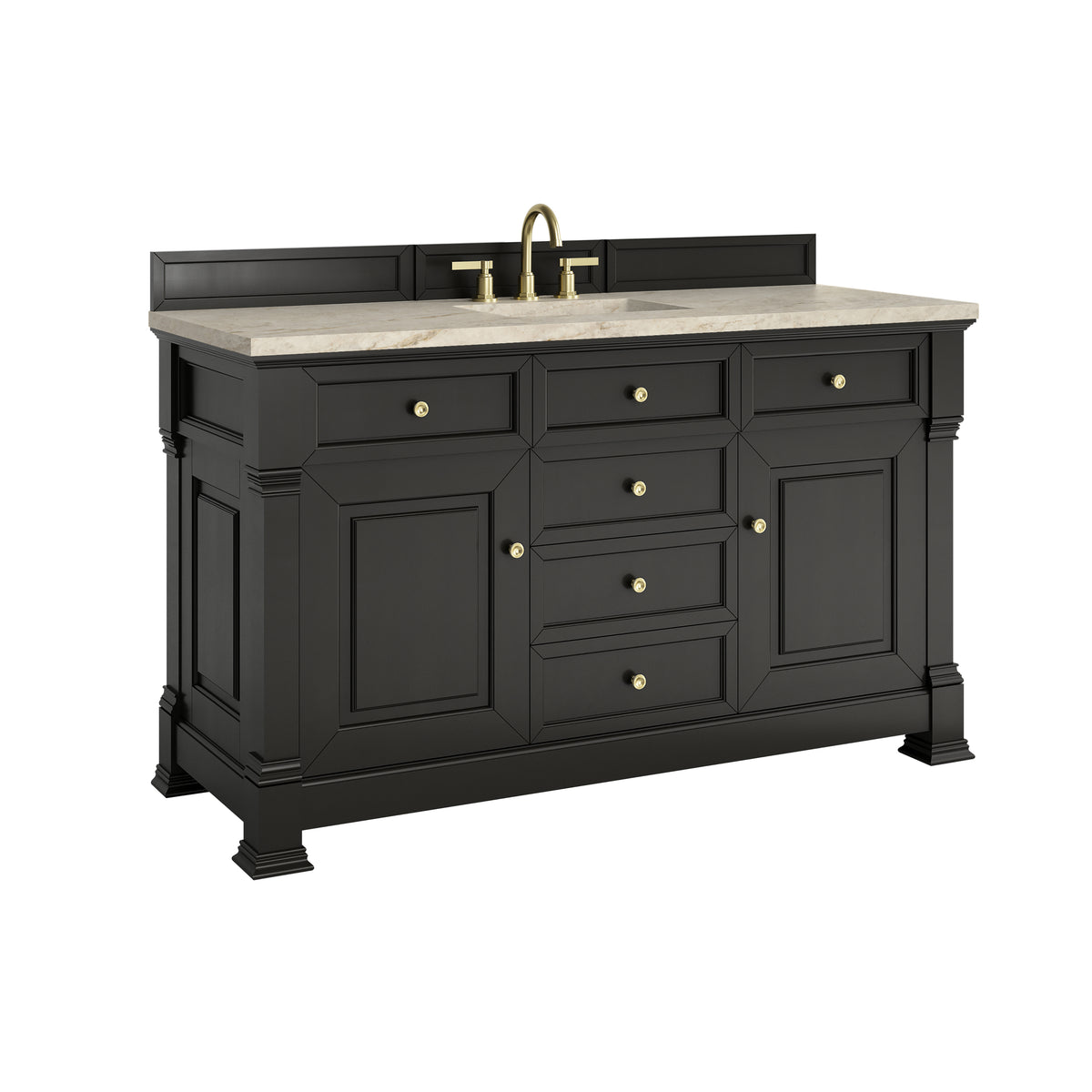 James Martin Vanities Brookfield 60" Black Onyx Single Vanity With 3 CM Tajnar Eclos Top and FreePower Wireless Charger