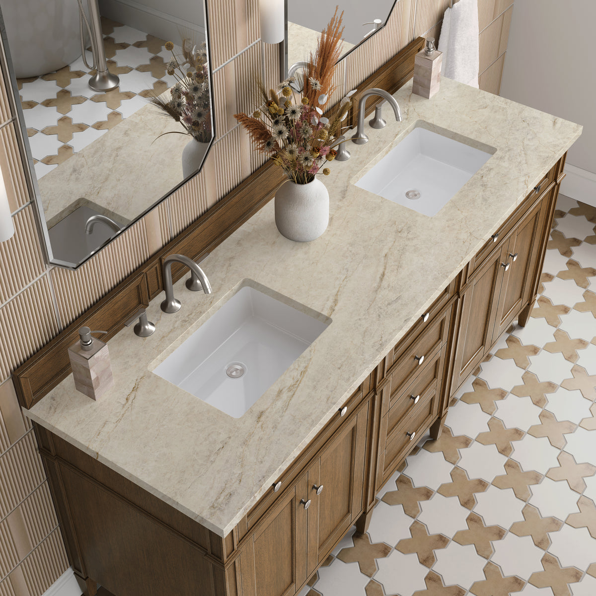 James Martin Vanities Brittany 72" Saddle Brown Double Vanity With 3 CM Tajnar Eclos Top