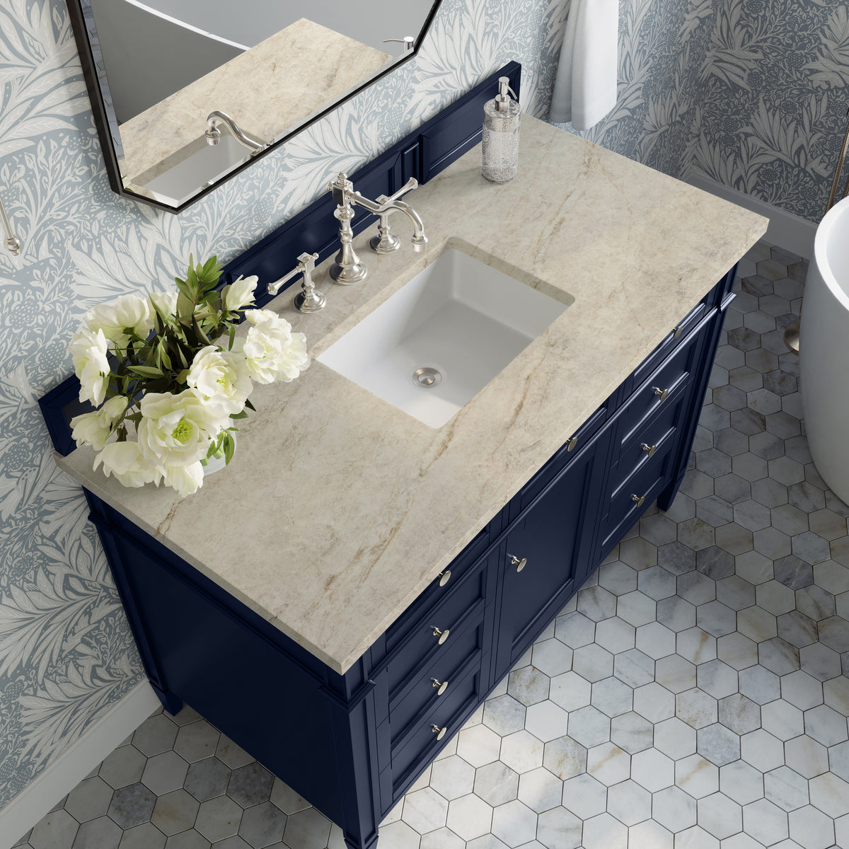 James Martin Vanities Brittany 48" Victory Blue Single Vanity With 3 CM Tajnar Eclos Top