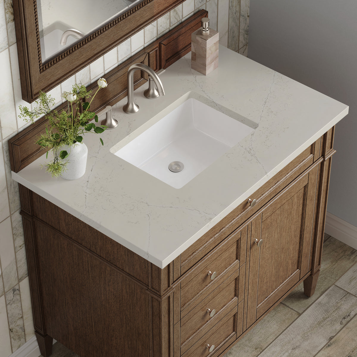 James Martin Vanities Brittany 36" Saddle Brown Single Vanity With 3 CM Siberian Silestone Top