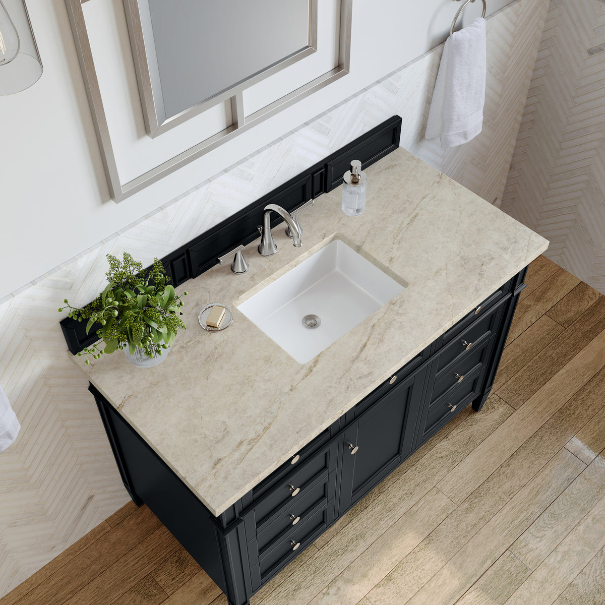 James Martin Vanities Brittany 48" Black Onyx Single Vanity With 3 CM Tajnar Eclos Top