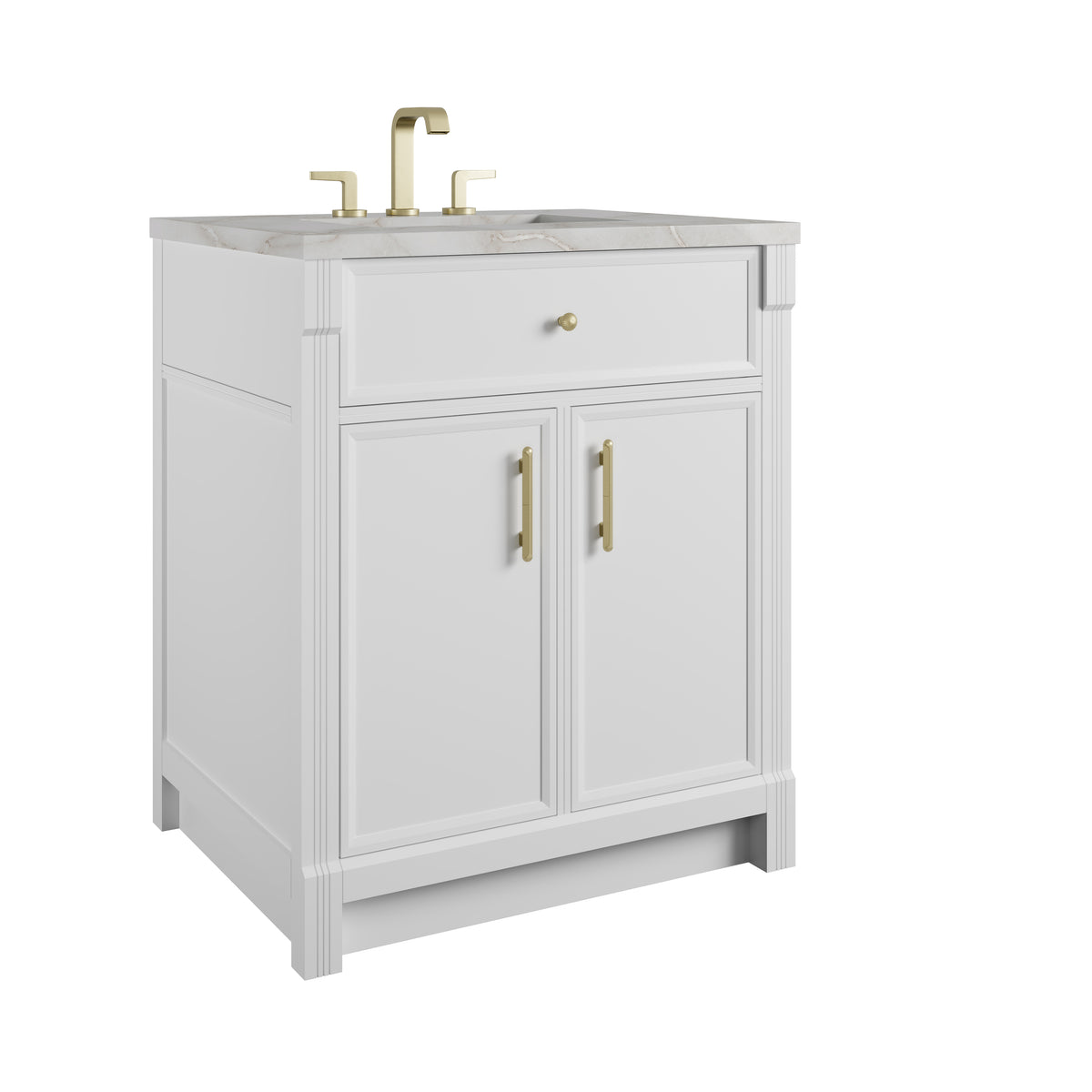 James Martin Vanities Bellshire 30" Bright White Single Vanity With 3 CM Victorian Silver Silestone Top