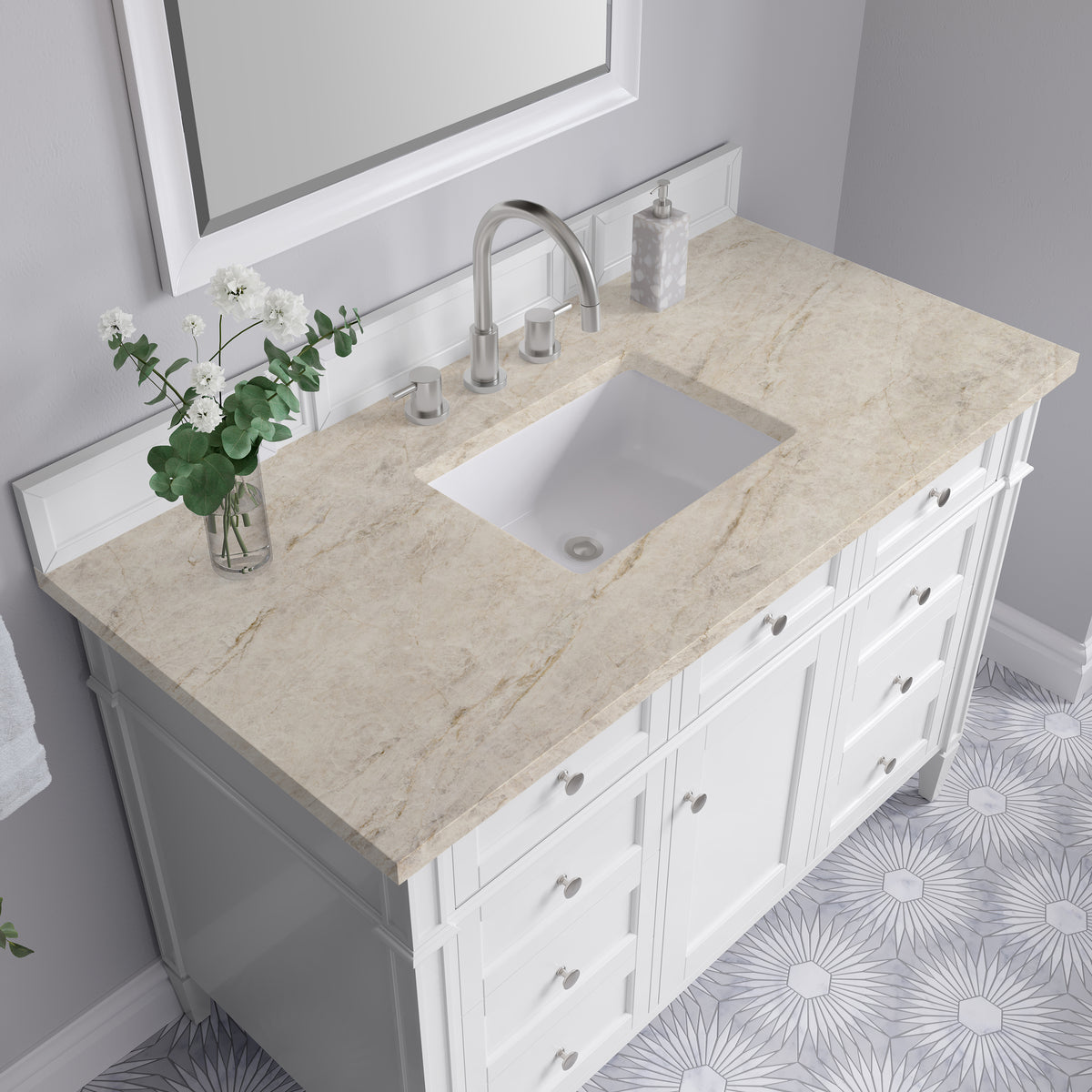 James Martin Vanities Brittany 48" Bright White Single Vanity With 3 CM Tajnar Eclos Top