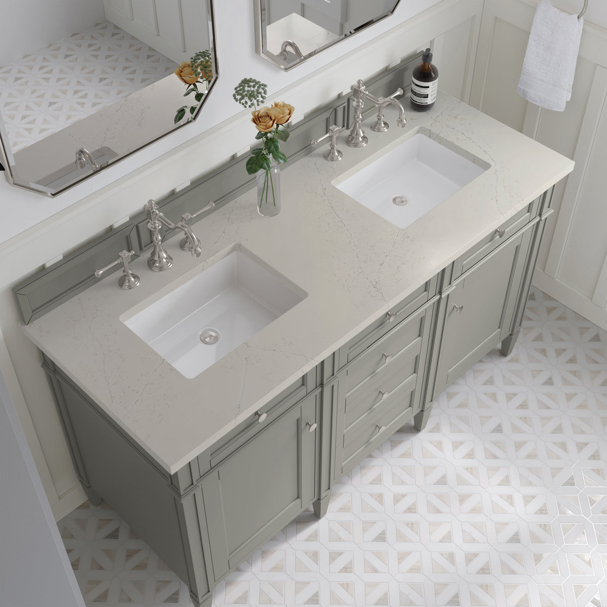 James Martin Vanities Brittany 60" Urban Gray Double Vanity With 3 CM Siberian Silestone Top