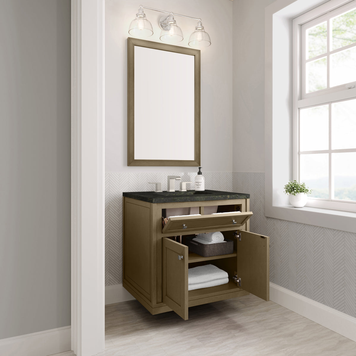 James Martin Vanities Chicago 30" Walnut Whisper Single Vanity With 3 CM Phantome Eclos Top