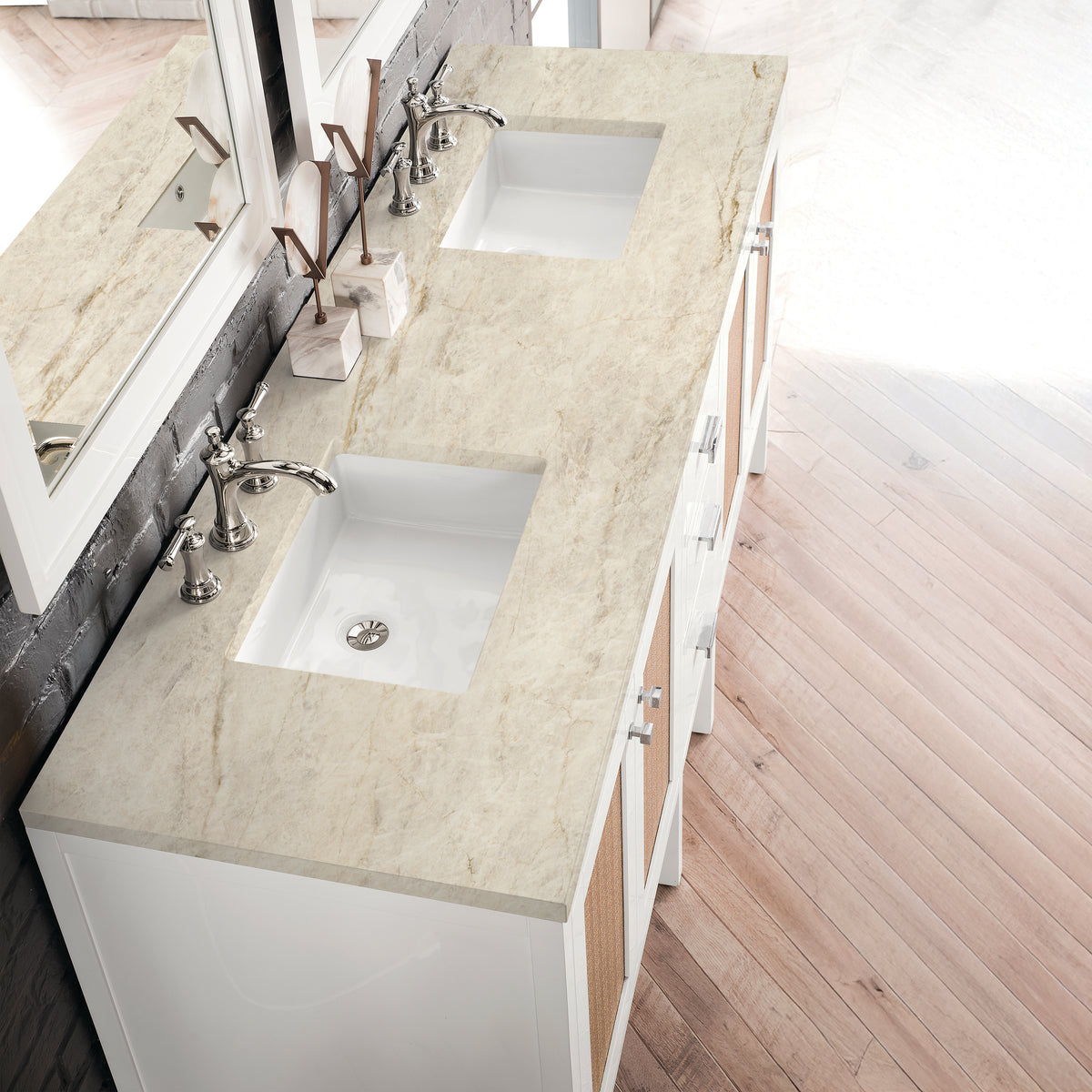 James Martin Vanities Addison 72" Glossy White Double Vanity With 3 CM Tajnar Eclos Top