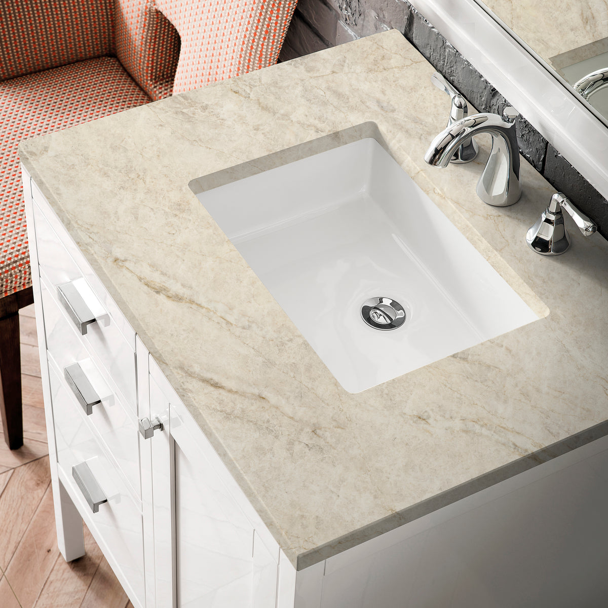 James Martin Vanities Addison 30" Glossy White Single Vanity With 3 CM Tajnar Eclos Top
