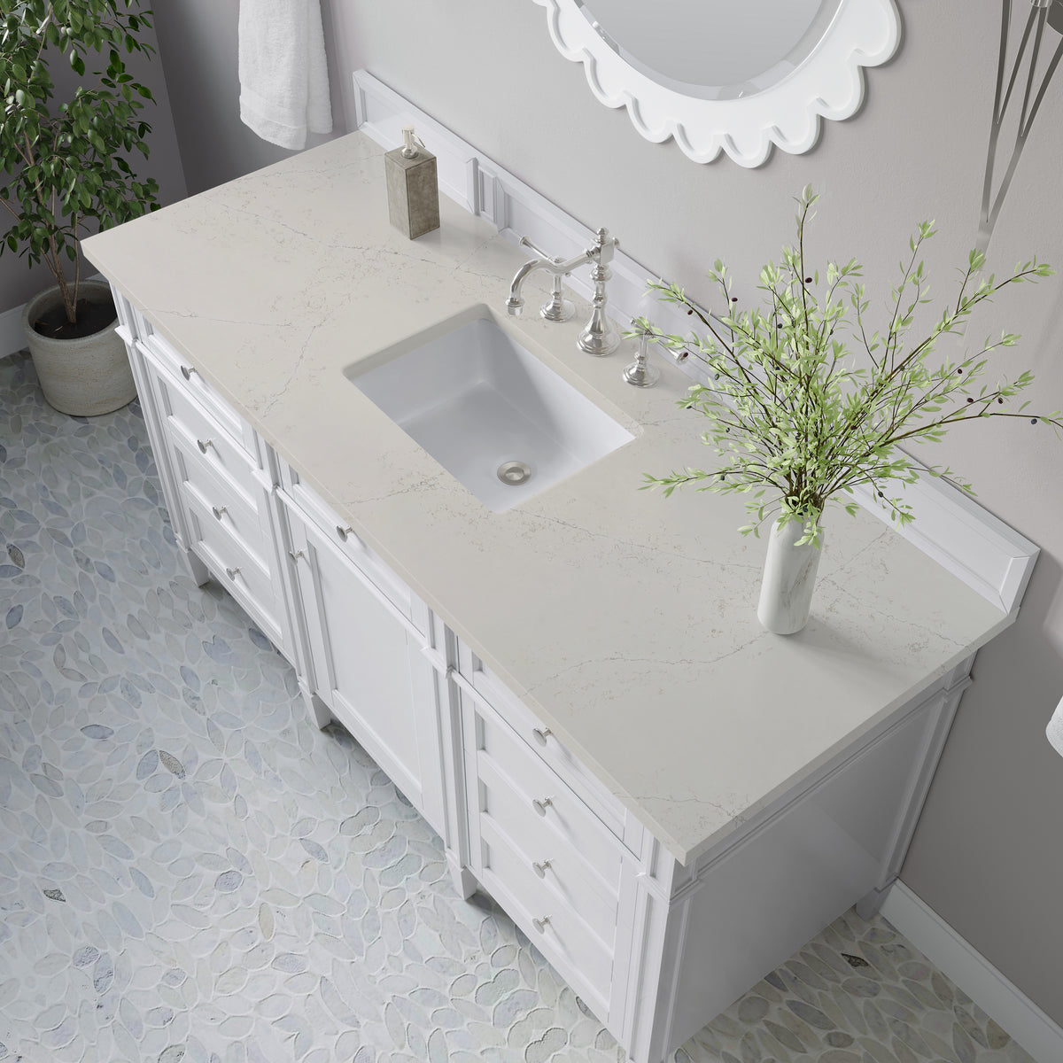 James Martin Vanities Brittany 60" Bright White Single Vanity With 3 CM Siberian Silestone Top