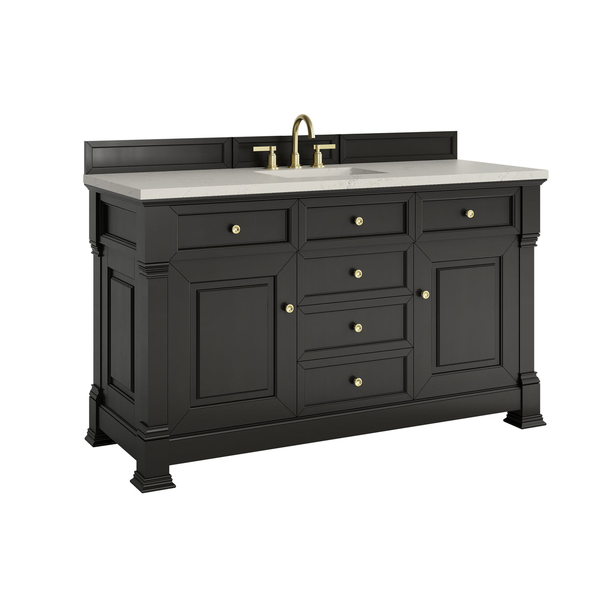 James Martin Vanities Brookfield 60" Black Onyx Single Vanity With 3 CM Siberian Silestone Top and FreePower Wireless Charger