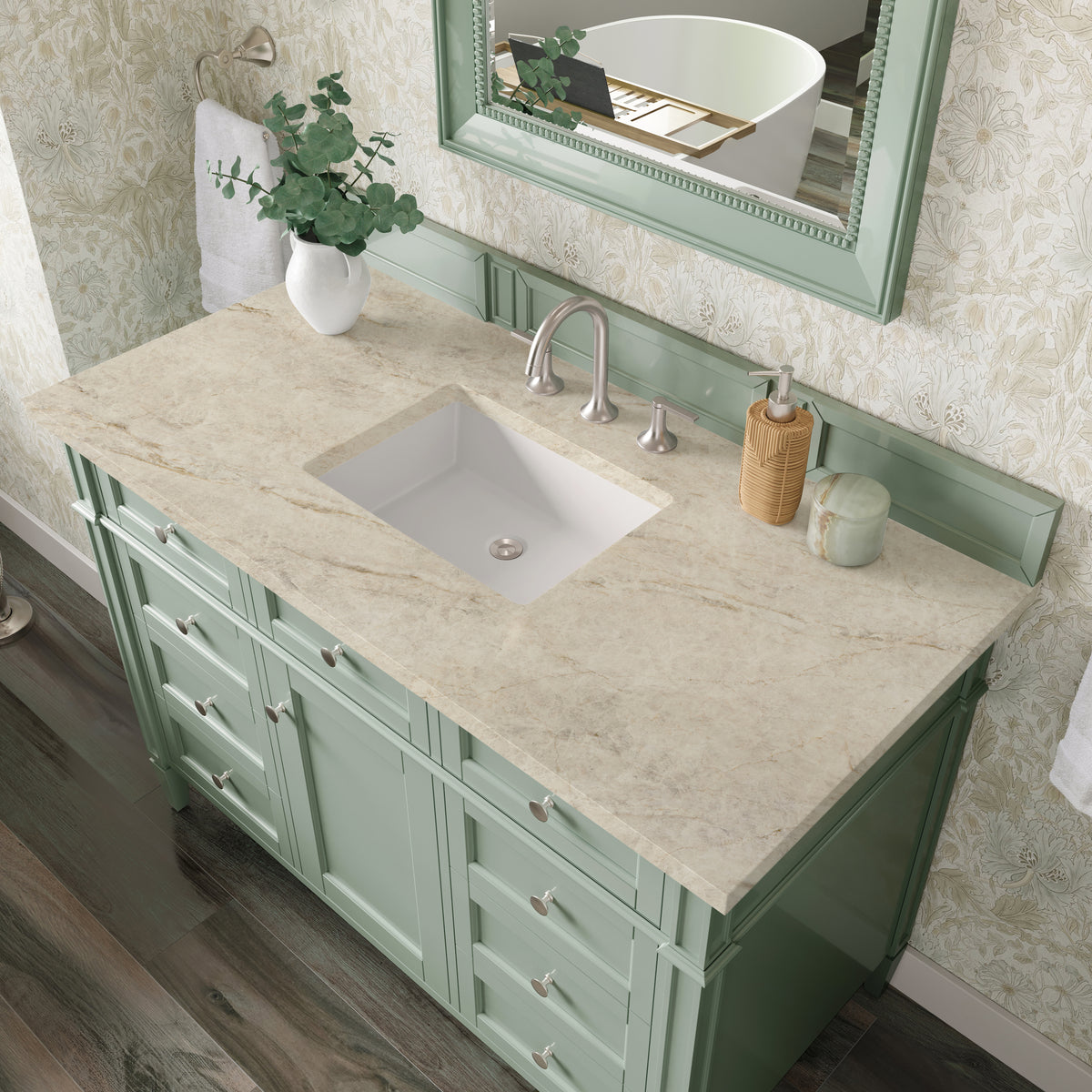 James Martin Vanities Brittany 48" Sage Green Single Vanity With 3 CM Tajnar Eclos Top