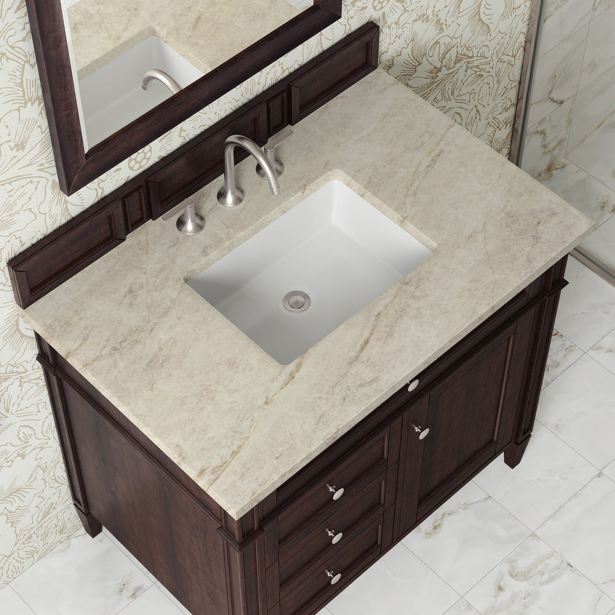 James Martin Vanities Brittany 36" Burnished Mahogany Single Vanity With 3 CM Tajnar Eclos Top