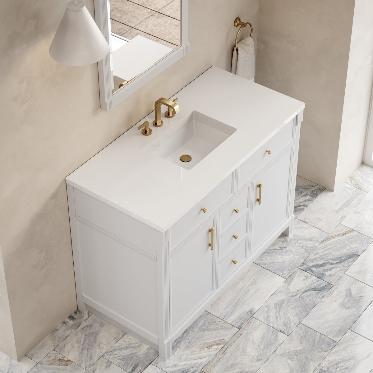 James Martin Vanities Bellshire 48" Bright White Single Vanity With 3 CM White Zeus Silestone Top