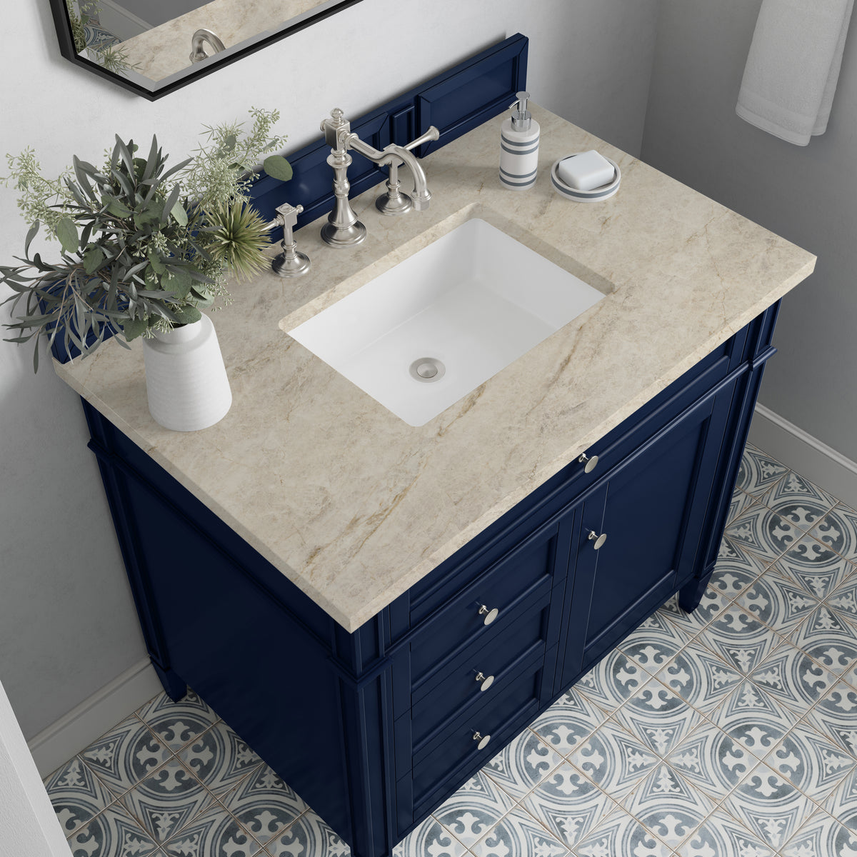 James Martin Vanities Brittany 36" Victory Blue Single Vanity With 3 CM Tajnar Eclos Top