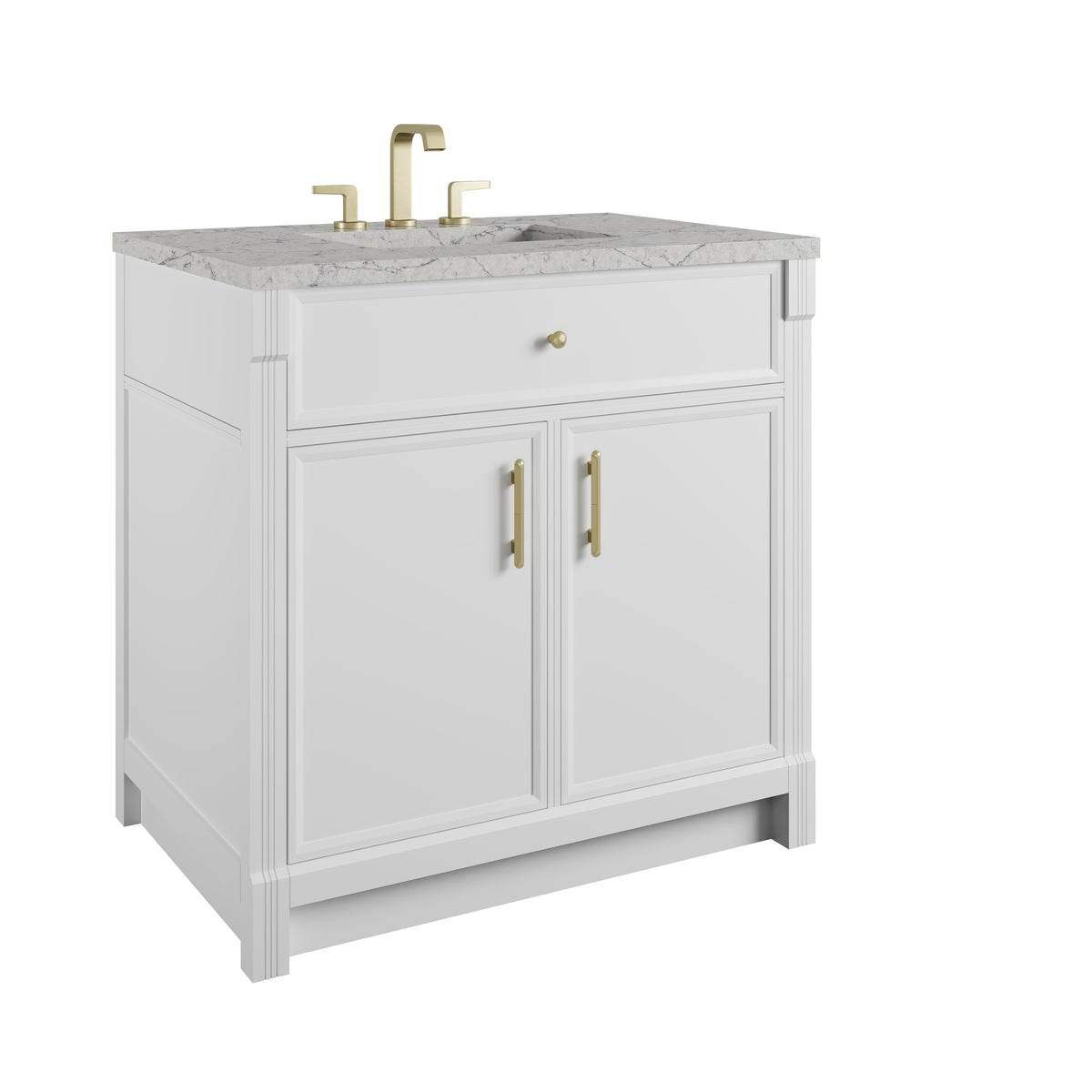 James Martin Vanities Bellshire 36" Bright White Single Vanity With 3 CM Eternal Jasmine Pearl Silestone Top