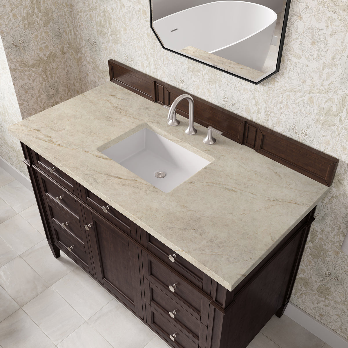 James Martin Vanities Brittany 48" Burnished Mahogany Single Vanity With 3 CM Tajnar Eclos Top