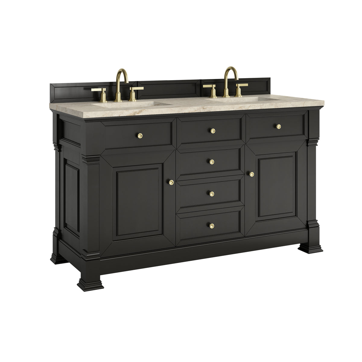 James Martin Vanities Brookfield 60" Black Onyx Double Vanity With 3 CM Tajnar Eclos Top and FreePower Wireless Charger