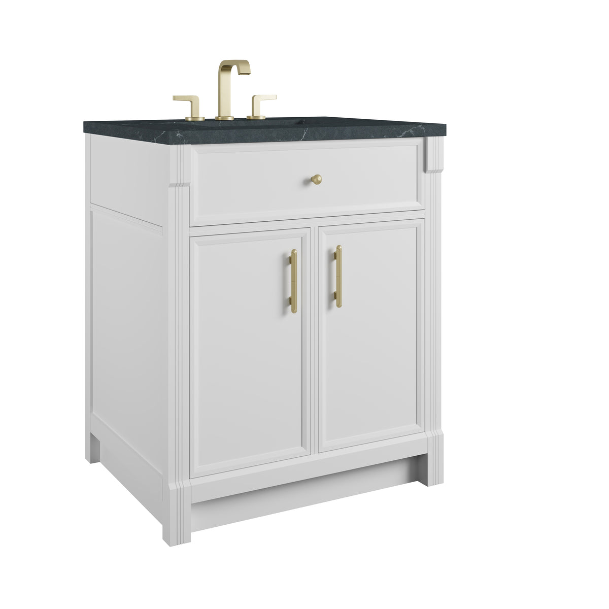 James Martin Vanities Bellshire 30" Bright White Single Vanity With 3 CM Charcoal Soapstone Silestone Top