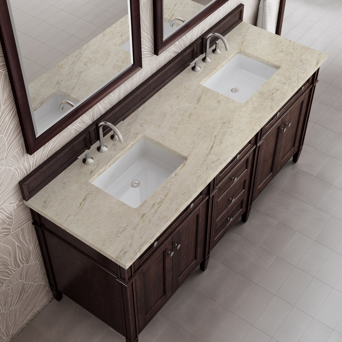 James Martin Vanities Brittany 72" Burnished Mahogany Double Vanity With 3 CM Tajnar Eclos Top