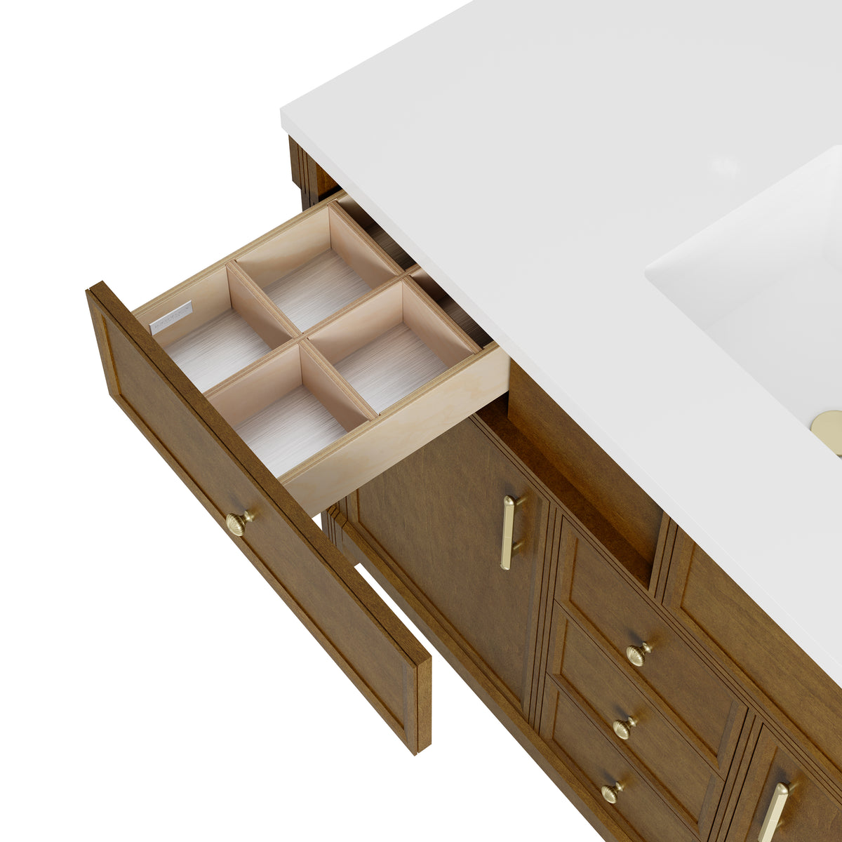 James Martin Vanities Bellshire 120" Honey Oak Dual Vanity Set With 3 cm Siberian Silestone Top and 24" Make-Up Counter