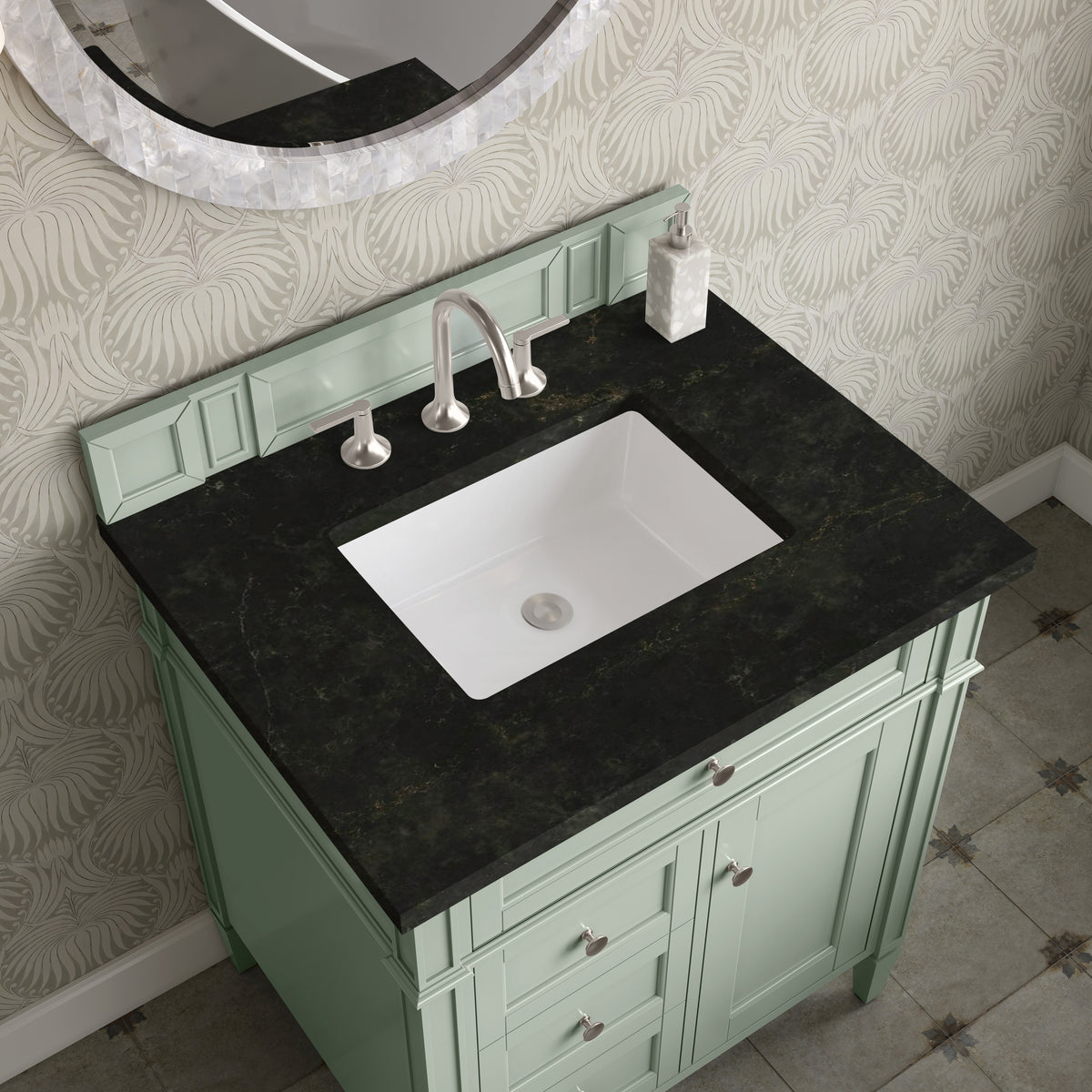 James Martin Vanities Brittany 30" Sage Green Single Vanity With 3 CM Phantome Eclos Top