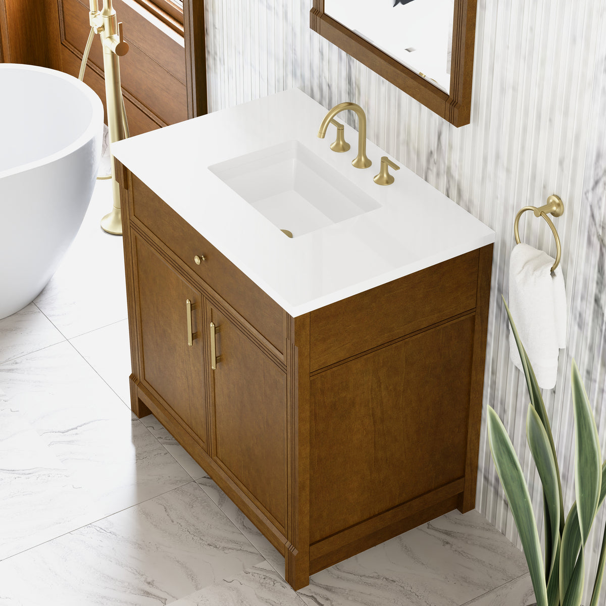 James Martin Vanities Bellshire 36" Honey Oak Single Vanity With 3 CM White Zeus Silestone Top